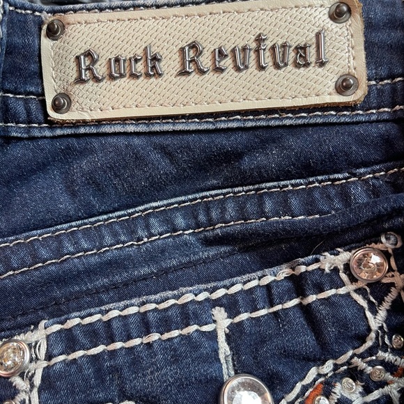Rock Revival Jeans Nicci Mid Rise Skinny Stretch Denim Rhinestones Studs Blue 27 - Picture 2 of 16